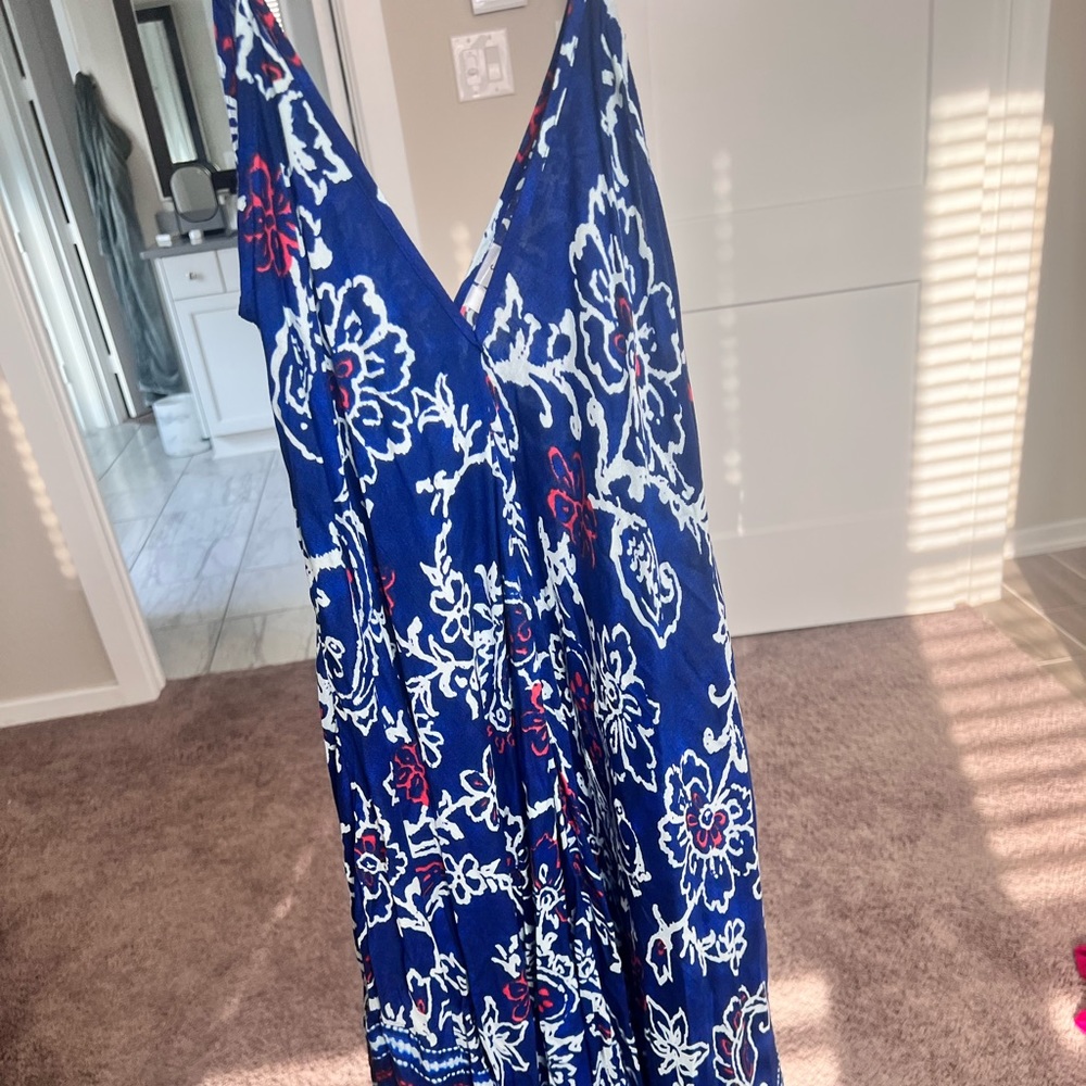 Blue and white floral beach cover up